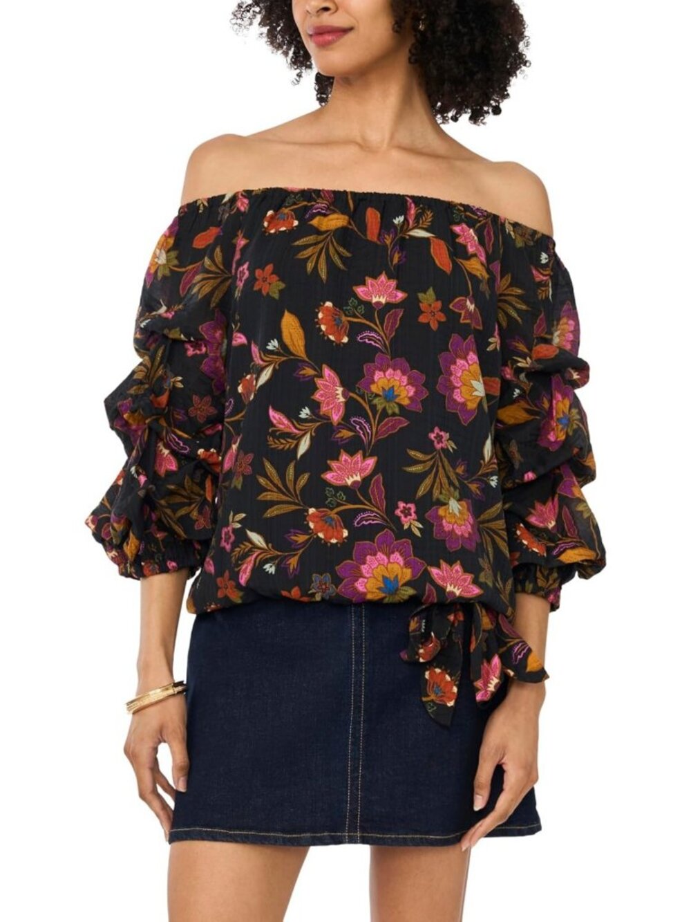 Chic Off the Shoulder 3/4 Bubble Sleeve Blouse - Stylish Women's Top